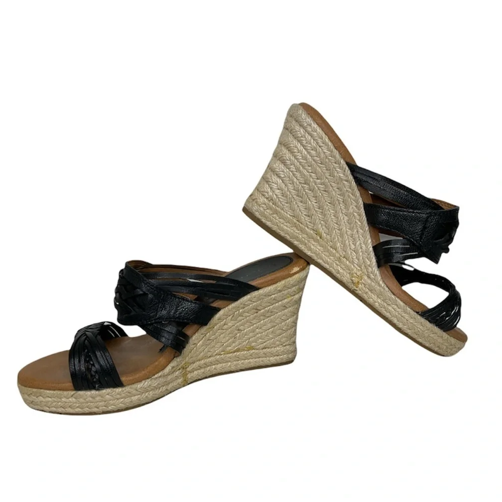 Lucky Brand Espadrille Wedge Black‎ Woven Leather Taleen Sandal Women’s 8M/38